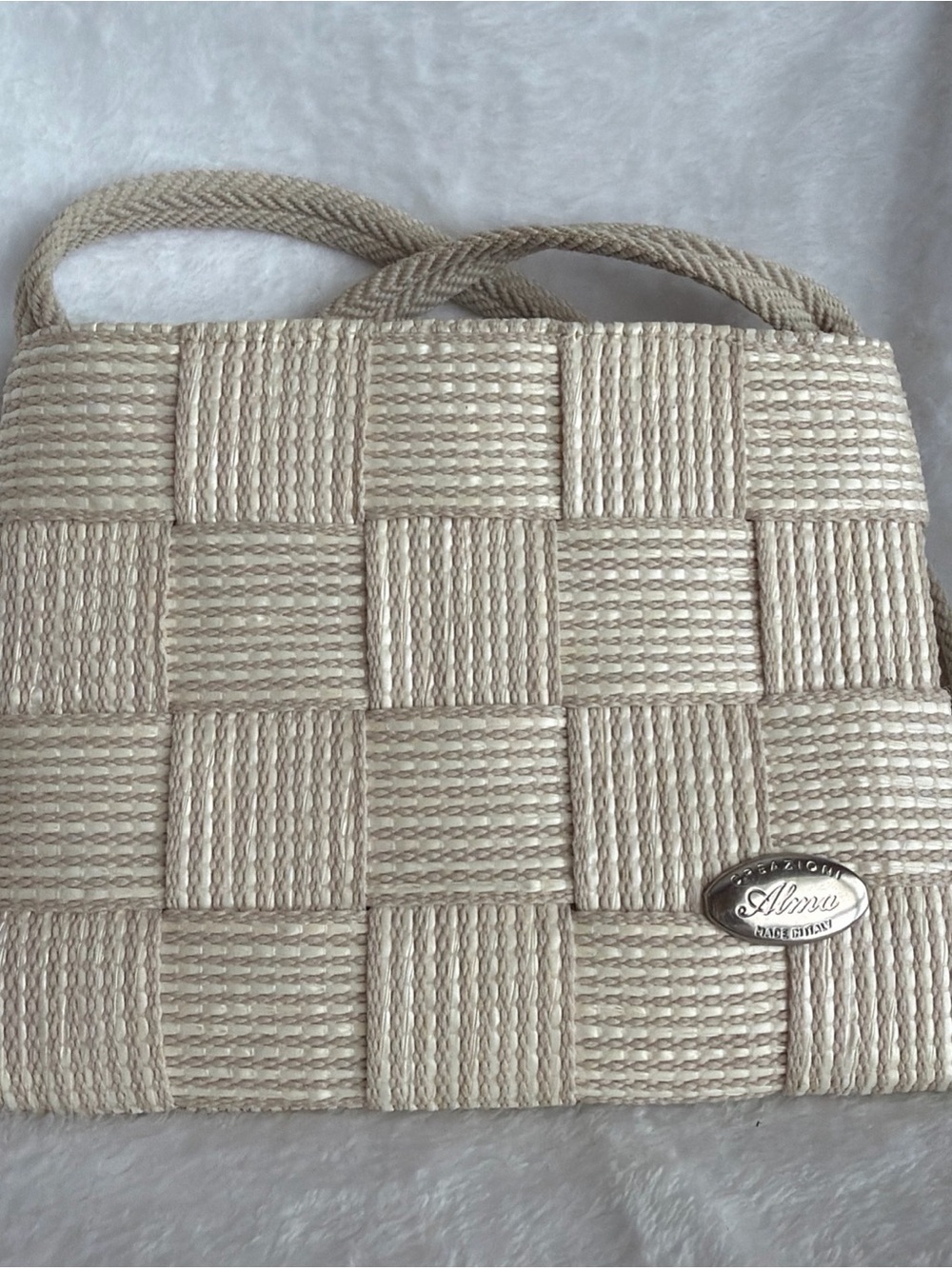 Cream Woven Tote Bag with Braided Handles